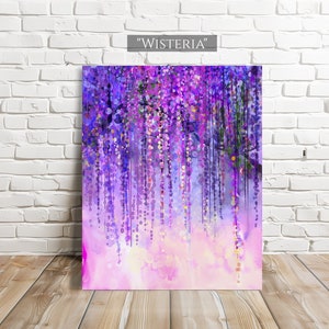 Wisteria - Above Bed Decor, Watercolor, Tree, Canvas Print, Panel, Wall Art, Floral, Abstract Painting, Flower, Violet, Purple, Original Art