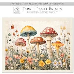 Mushroom Fabric, Floral, Spring, Craft, Tapestry, Shirt, Large Print Fabric, Block Print Fabric, Cotton, Quilting, Wall Art, Forest, Canvas