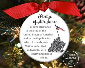 Patriotic Ornaments, Pledge of Allegiance, Military, Veteran Christmas, United States, Custom, Personalized, American Flag, Solider, USA