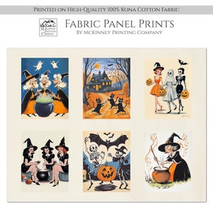 Halloween Fabric Bundle, Panel, Black Cat, Witches, Vintage, Retro, Fall, Craft, Pumpkin, Block Print , Cotton, Quilting, Quilt, Sewing