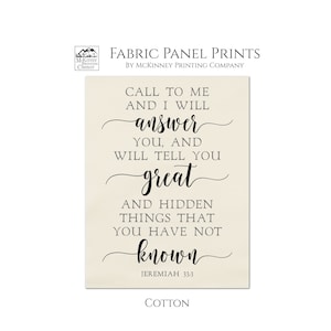 Jeremiah 33 3, I Will Answer You, Bible Verse, Large Print Fabric, Fabric Panel, Small, Block Print Fabric, Cotton, Craft, Quilt, Quilting