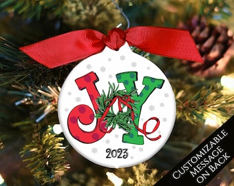 Joy Christmas Ornament, Custom Christmas Ornament, Secret Santa, Tree Decor, Decorations, Personalized, Friend Gift, Holiday Party, Xmas