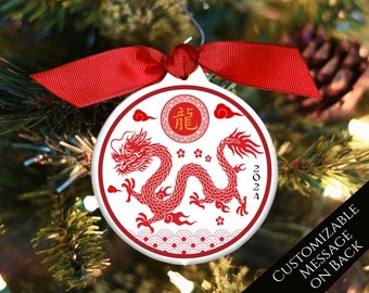 Dragon Ornament, Chinese New Year, 2024, Year of the Dragon, Chinese Zodiac, Personalize, Ceramic, Custom, Tree, Home Decor, Gift Idea, Sign
