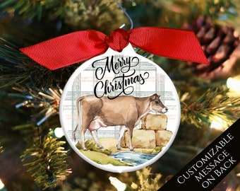 Ornamento di mucca, Regali di mucca, Animale, Stocking Stuffer, Fattoria, Carino, Marrone, Regalo segreto di Babbo Natale, Natale, Personalizzato, Bagattella, Decorazione albero, Personalizzato