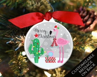 Flamingo Ornament, Flamingo Gifts, Pink, Christmas Ornament, Funny, Cute, Bauble, Tree Decor, Decorations, Personalized, Custom, Porcelain