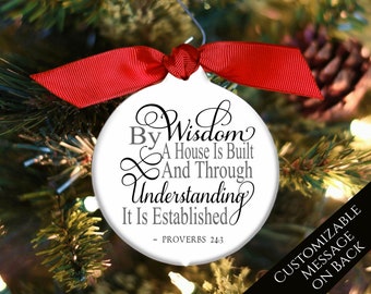 Proverbios 24:3, Adorno navideño cristiano, Versículo bíblico, Cita, Inauguración de la casa, Adorno navideño, Regalo cristiano, Escritura, Personalizado