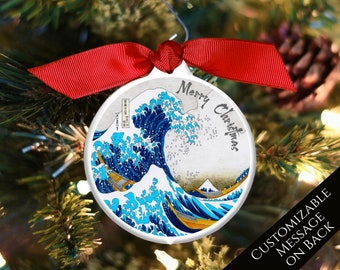 The Great Wave, Kanagawa, Hokusai, Japanese, Tree Decor, Secret Santa Gift, Christmas Ornament, Custom, Personalized, Stocking Stuffer, Xmas