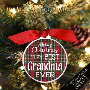Grandma Ornament, Great Grandma Gift, New Grandma Gift, Christmas, Tree Decor, Bauble, Plaid, Gift Idea for Her, Custom, Personalized Gift
