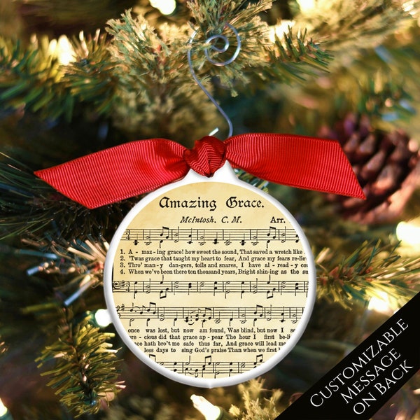 Amazing Grace, Hymn, Vintage Sheet Music, Lyrics, Songs, Religious Ornaments, Custom, Personalized, Christian Gift, Church, Decor, Xmas