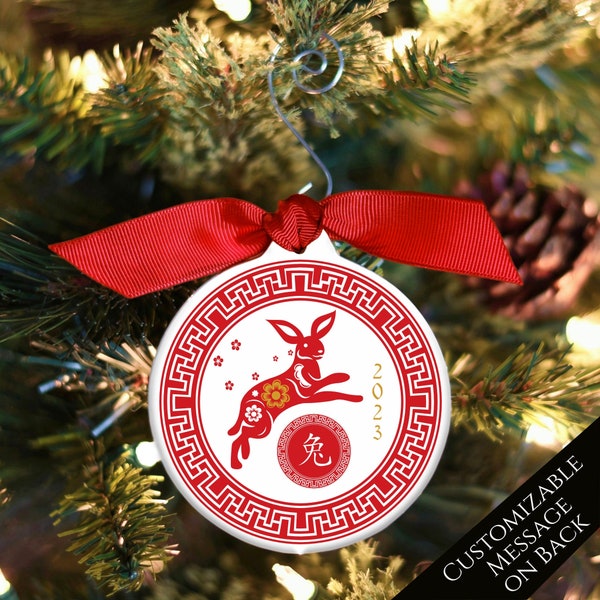 Chinese New Year, 2023, Year of the Rabbit, Chinese Zodiac, Ornament, Personalize, Ceramic, Custom, Tree, Home Decor, Gift Idea, Gifts
