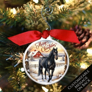 Horse Christmas Ornaments, Personalized Horse Ornament, Black, Horse Gifts, Ranch, Racing, Custom, Bauble, Tree Decor, Rider, Trainer, Owner