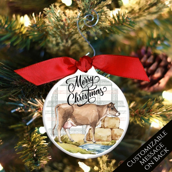 Cow Ornament, Cow Gifts, Animal, Stocking Stuffer, Farm, Cute, Brown, Secret Santa Gift, Christmas, Custom, Bauble, Tree Decor, Personalized