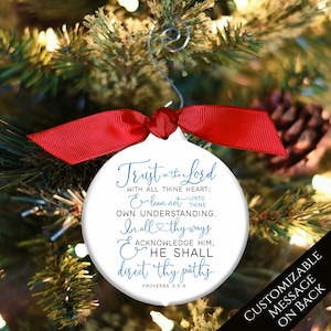 Trust in the Lord, With All Your Heart, Proverbs 3 5 6, Bible Verse, Christian Christmas Ornament, Scripture, Religious Gift, Personalized
