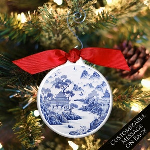 Chinoiserie Print, Style, Blue and White, Christmas Ornament, Chinese, Asian Decor, Porcelain, Ceramic, Gift Idea, Personalize, Custom