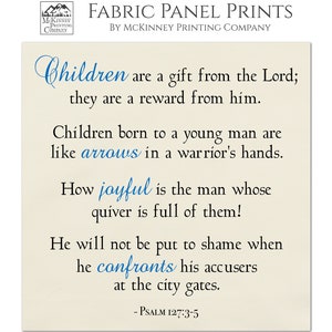 Children Are a Gift from the Lord, Psalm 127 3 5, Bible Verse, Large Print Fabric, Fabric Panel, Small, Block Print Fabric, Cotton, Quilt