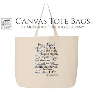 Bible Tote Bag, John 3:16, 3 16, Bible Verse, Christian, Scripture, Reusable Grocery Bag, Large Canvas Tote Bag, Canvas Tote Bag with Zipper