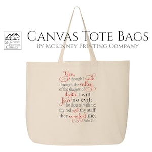 Psalm 23, Bible Verse, Bible Tote Bag, Christian, Scripture, Reusable Grocery Bag, Print, Large Canvas Tote Bag, Canvas Tote Bag with Zipper