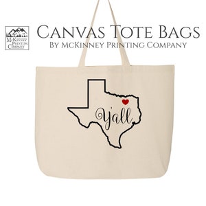 Texas Silhouette, Y&#39;all, Texas Gift, Travel, Large Canvas Tote Bag, Shopping, Groceries, Canvas Tote Bag with Zipper, Everyday Tote Bag