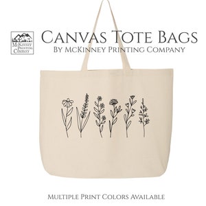 Floral Tote Bag, Flower Tote Bag, Bag with Zipper, Aesthetic Tote Bag, Large Canvas Tote Bag, Canvas Tote Bag with Zipper, Wildflower Tote