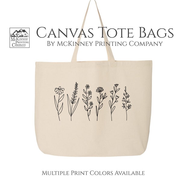 Floral Tote Bag, Flower Tote Bag, Bag with Zipper, Aesthetic Tote Bag, Large Canvas Tote Bag, Canvas Tote Bag with Zipper, Wildflower Tote