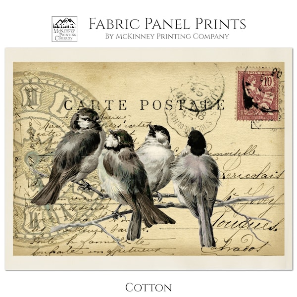 Panel de tela con diseño de pájaros, tela de algodón con estampado de bloques, tela Shabby Chic, francesa, vintage, victoriana, tela con estampado grande, panel, colcha, pequeña, decoración