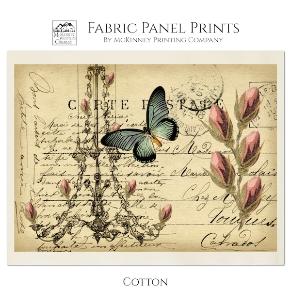 Tela de mariposas, tela de algodón con estampado de bloques, tela shabby chic, tela victoriana, vintage, tela con estampado grande, panel, floral, colcha, pequeña