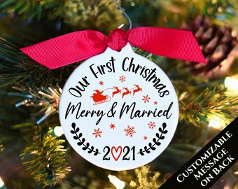 wedding ornament engagement ornament christmas ornament merry & married ornament our first christmas