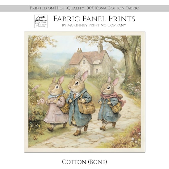 Beatrix Potter, Fabric Panel, Bunny Fabric, Baby Fabric Panels, Rabbit, Nursery, Large Print Fabric, Block Print , Cotton, Quilting, Quilt