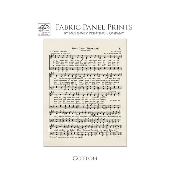 How Great Thou Art, Antique Sheet Music, Large Print Fabric, Fabric Panel, Small, Block Print Fabric, Cotton, Muslin, Craft, Quilting, Quilt