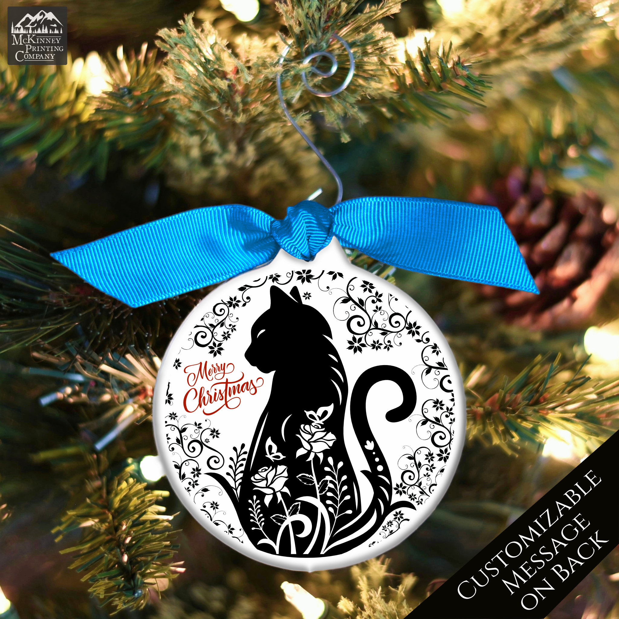 Personalized Black Cat Christmas Ornament – Custom Ceramic Pet Ornament With Berry Branch, Gift For Cat Lovers - View #4