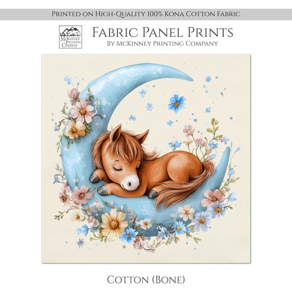 Horse Fabric, Baby Fabric Panels, Horse Quilt, Floral, Sewing, Large Print, Block Print, Cotton, Quilting, Wall Art, Nursery, Newborn, Moon