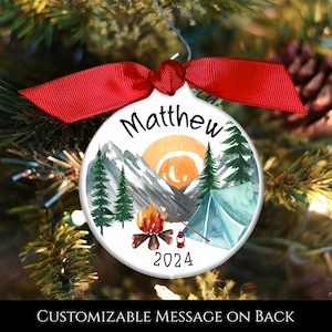 Camping Ornament, Personalized, Camper Ornament, Custom, Campfire, Tree Decor, Gifts, Bauble, Keepsake, Hiking Ornament, Outdoor, Mountain