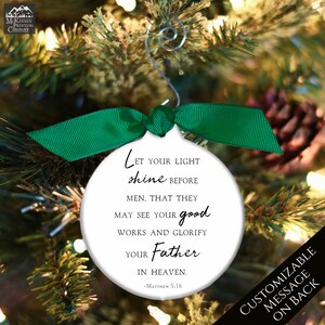 Let Your Light Shine, Matthew 5 16, Bible Verse, Christmas Ornament, Christian Gift, First Communion Gift Boy, Custom, Bauble, Personalized Green