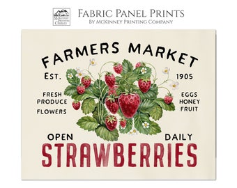 Strawberry Fabric, Strawberry Cotton Fabric, Muslin, Farm, Large Print Fabric, Block Print Fabric, Fabric Panel, Crafts, Quilt, Quilting