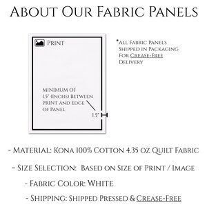 Puede incluir: Un panel de tela blanco con una impresi&oacute;n gr&aacute;fica. El panel est&aacute; hecho de 100% algod&oacute;n Kona y pesa 4,35 oz. La distancia m&iacute;nima entre la impresi&oacute;n y el borde del panel es de 1,5 pulgadas. Todos los paneles de tela se env&iacute;an en un embalaje libre de arrugas.