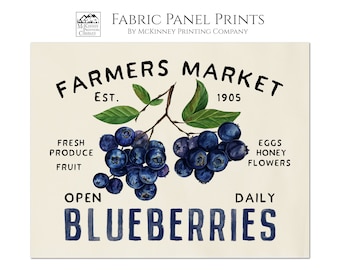 Blueberry Fabric, Blueberry, Blueberries, Watercolor, Cotton, Muslin, Large Print Fabric, Block Print Fabric, Panel, Crafts, Quilt, Quilting