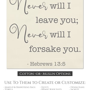 Hebrews 13 5, Scripture Fabric, Bible Verse, Large Print Fabric, Fabric ...