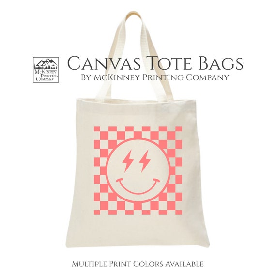 Aesthetic Tote Bag, Peppy, Emoji, Happy Face Tote, Smiley Face Bag, Cute Canvas Tote Bag, Fabric Shoulder Bag, Trendy, Shopping, Custom