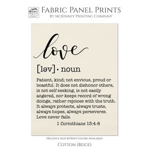 Scripture Fabric, 1 Corinthians 13 4 8, Love Fabric, Inspirational, Large Print Fabric Panel, Block Print Fabric, Crafts, Quilting, Quilt