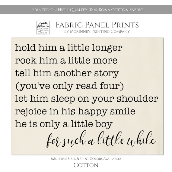 Hold Him A Little Longer, Baby Fabric Panels, Baby Boy Quilt, Large Print Fabric, Small, Block Print Fabric, Cotton, Nursery, Quilting