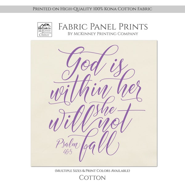 God is Within Her She Will Not Fall, Psalm 46:5, Christian Fabric, Panel, Religious, Scripture, Block Print Fabric, Cotton, Quilting, Quilt