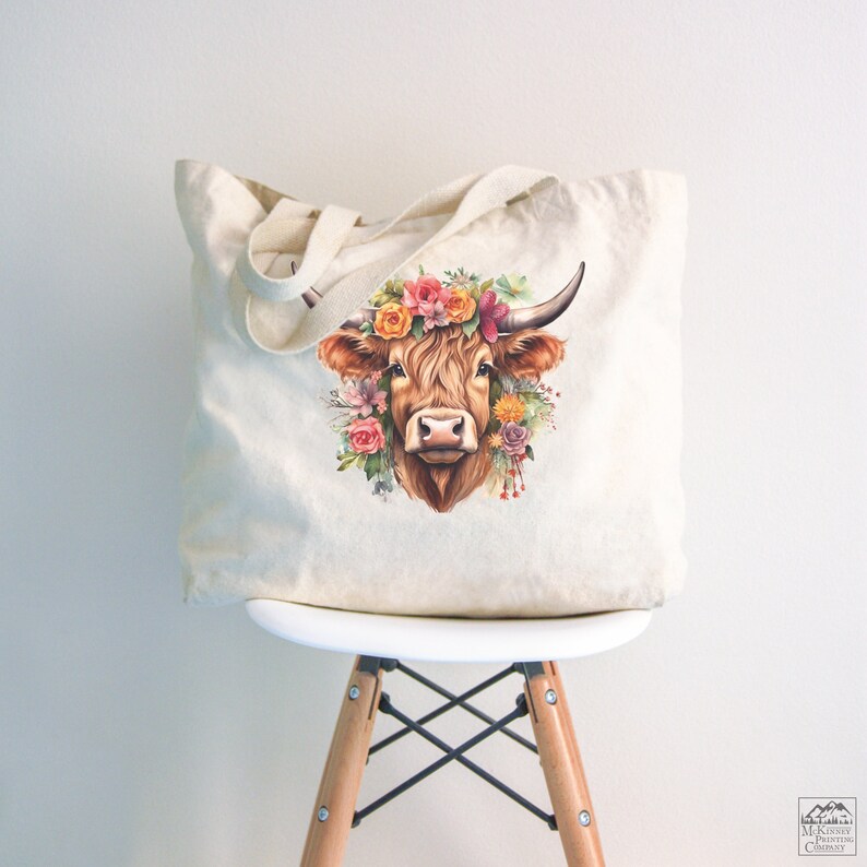 Fabric Shoulder Bag, Highland Cow Print, Farmers Market, Grocery ...