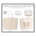 Large Canvas Tote Bag, Canvas Tote Bag with Zipper - Blank Canvas Tote Bag, Fabric Shoulder Bag, Off Shoulder Bag, Embroidery, Sewing, Craft 