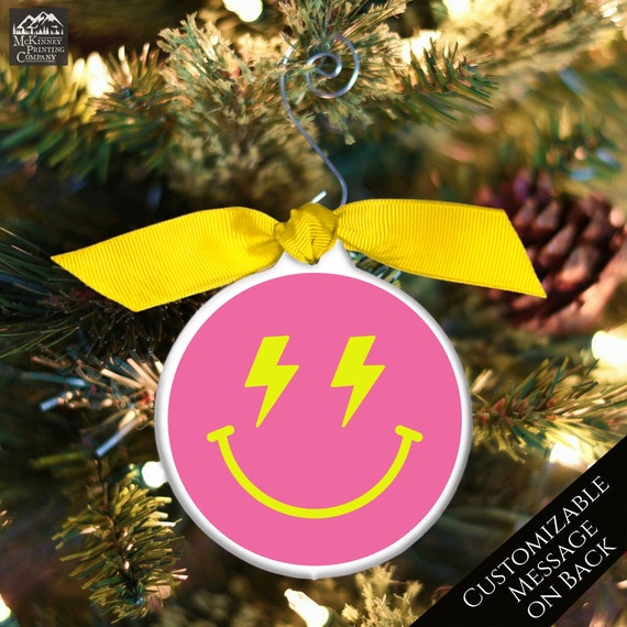 Emoji Christmas, Hot Pink Christmas Ornaments, Smiley, Preppy