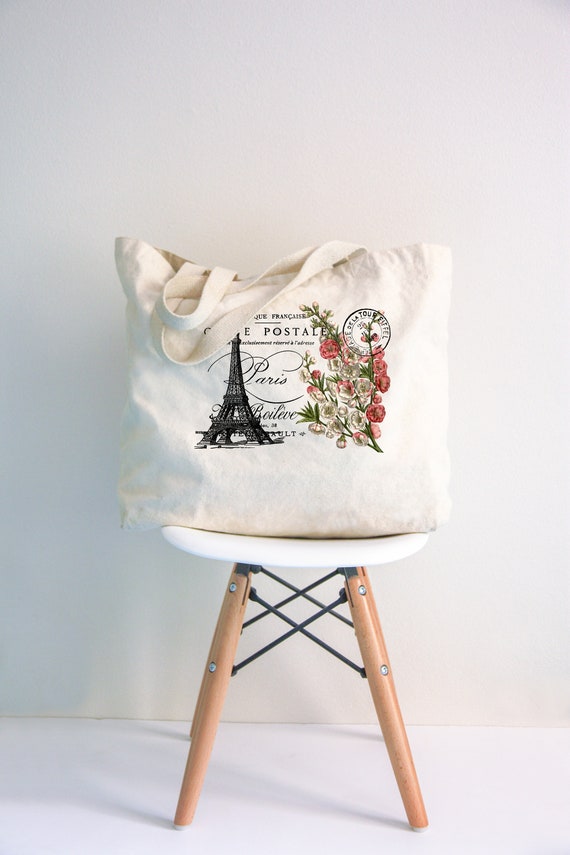 Sac Fourre-tout En Toile Motif Tour Eiffel Paris Vintage – Réutilisable, Lavable, Bandoulière – Idéal Courses, Plage, Voyage