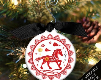 4 Pendentifs Cheval Nouvel An Chinois - Décoration Dorée Festival - Pour Porte, Mur, Fenêtre, Bonsaï - Cadeau Chance