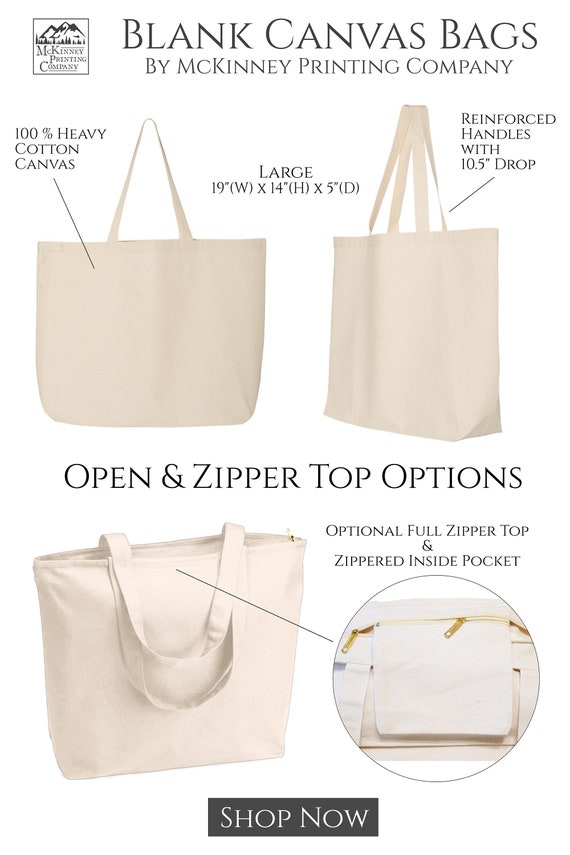 Large Canvas Tote Bag, Canvas Tote Bag With Zipper Blank Canvas