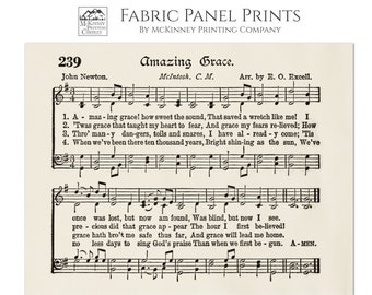 Amazing Grace, Antique Sheet Music, Lyrics, Song, Large Print Fabric, Fabric Panel, Small, Block Print Fabric, Cotton, Quilting, Quilt