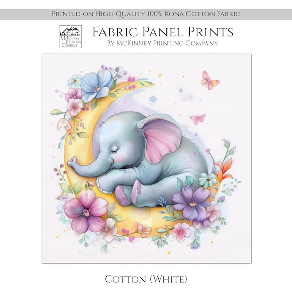 Elephant Fabric, Baby Fabric Panels, Sewing, Large Print Fabric, Block Print Fabric, Cotton, Quilting, Quilt, Wall Art, Nursery, Neutral