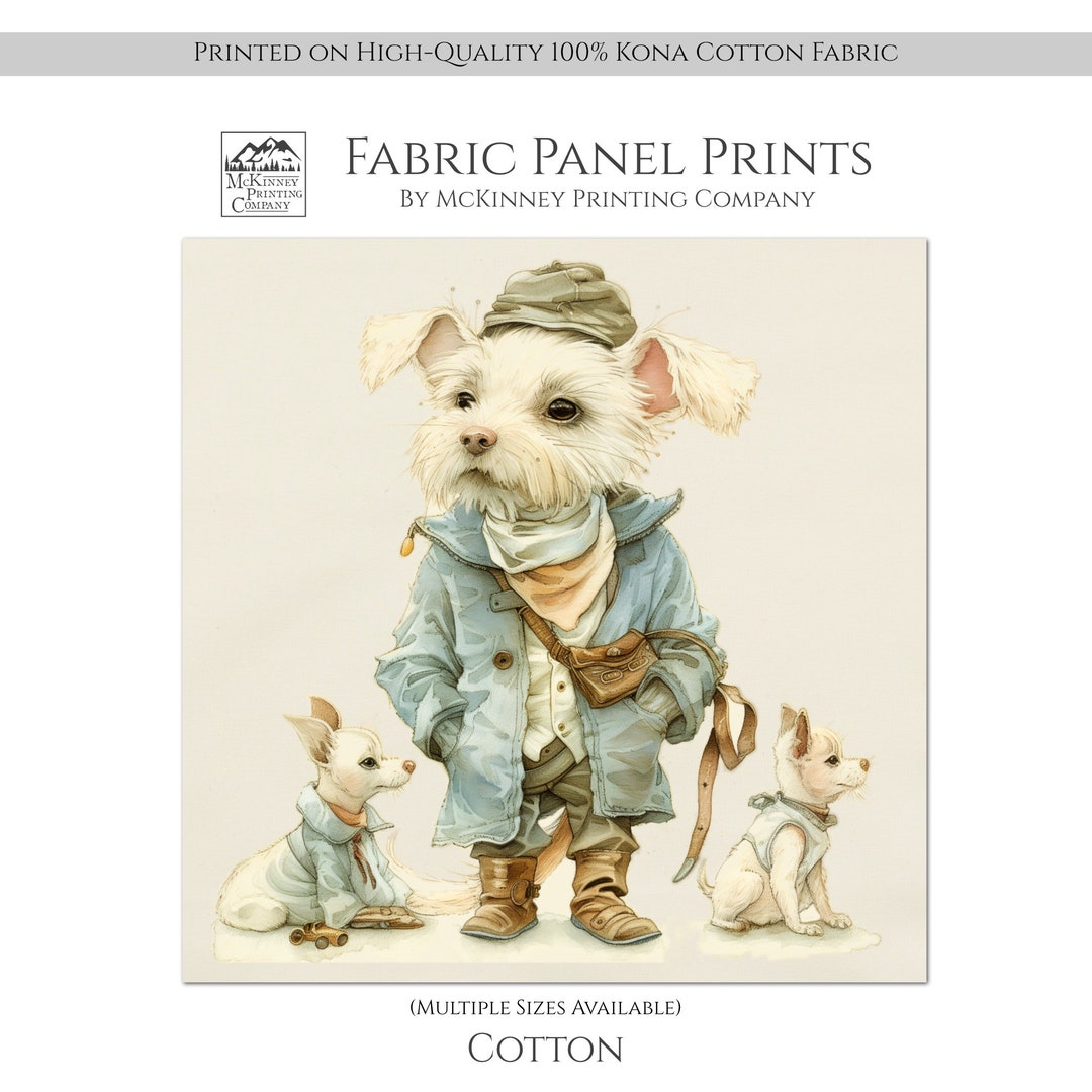 Dog Fabric Panel, Puppy, Cute, Large Print Fabric, Panel, Block Print